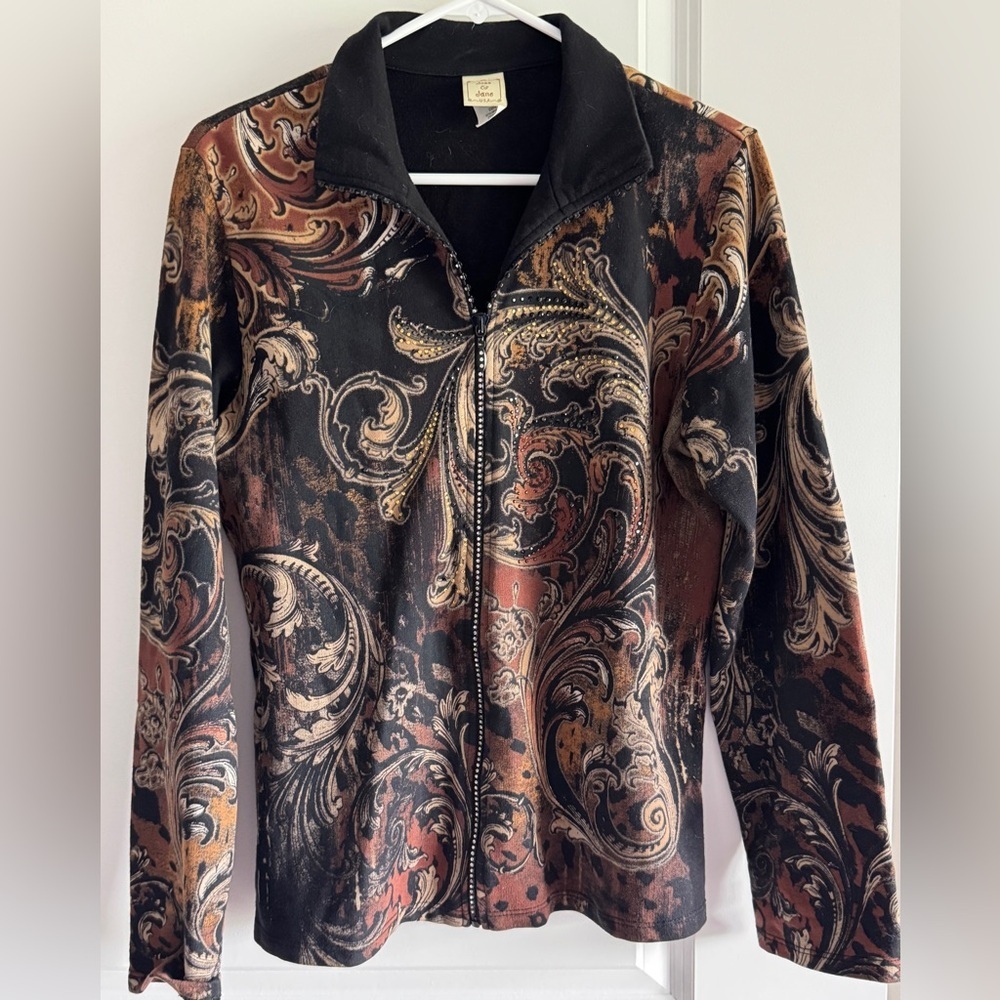 Vintage Y2K Jess & Jane Hoodie Floral Full Zip Sweatshirt Jacket Size Medium - Picture 3 of 10